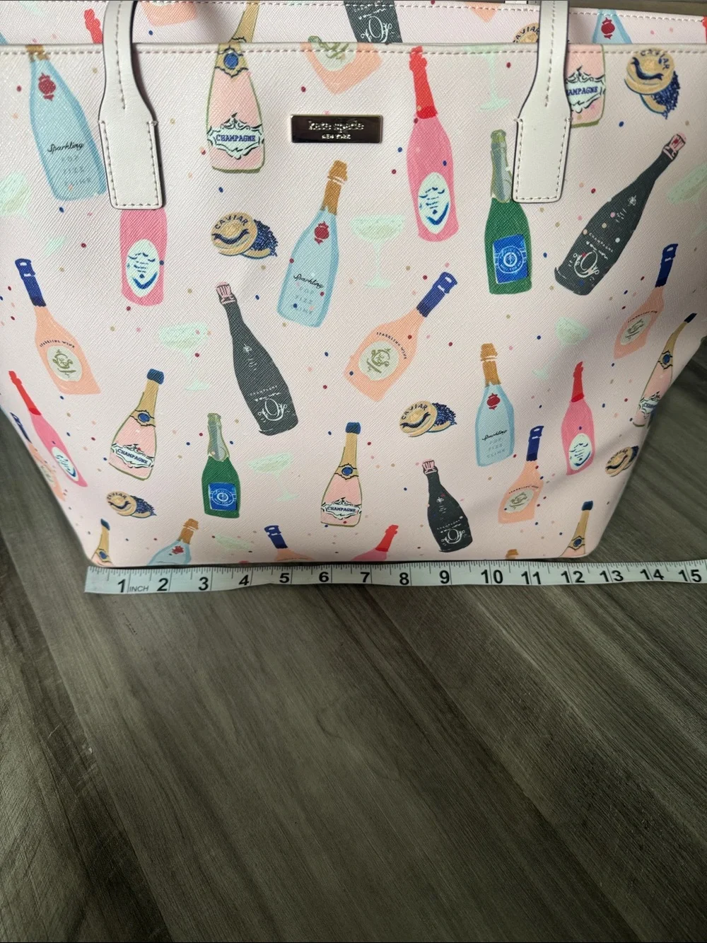 Kate Spade Shore Street Margareta tote bag purse pink champagne bottles designer
